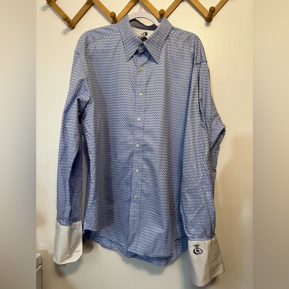 Robert Graham Blue Chevron Money Bags Button Up Shirt 2XL w/French FLIP Cuffs - Picture 1 of 9